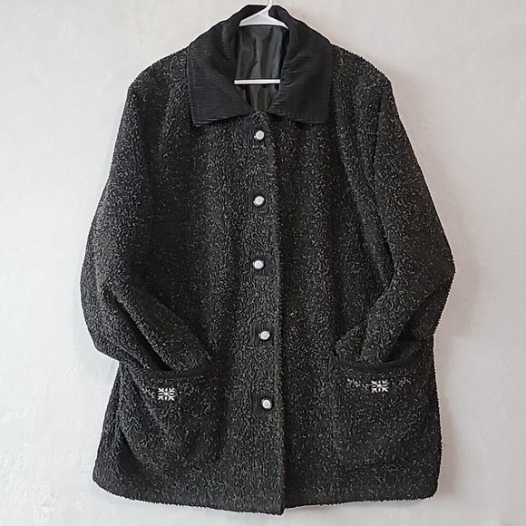 Vintage Anthony Richards Reversible Fleece Black Coat Overcoat Women’s 2XL - Picture 2 of 16